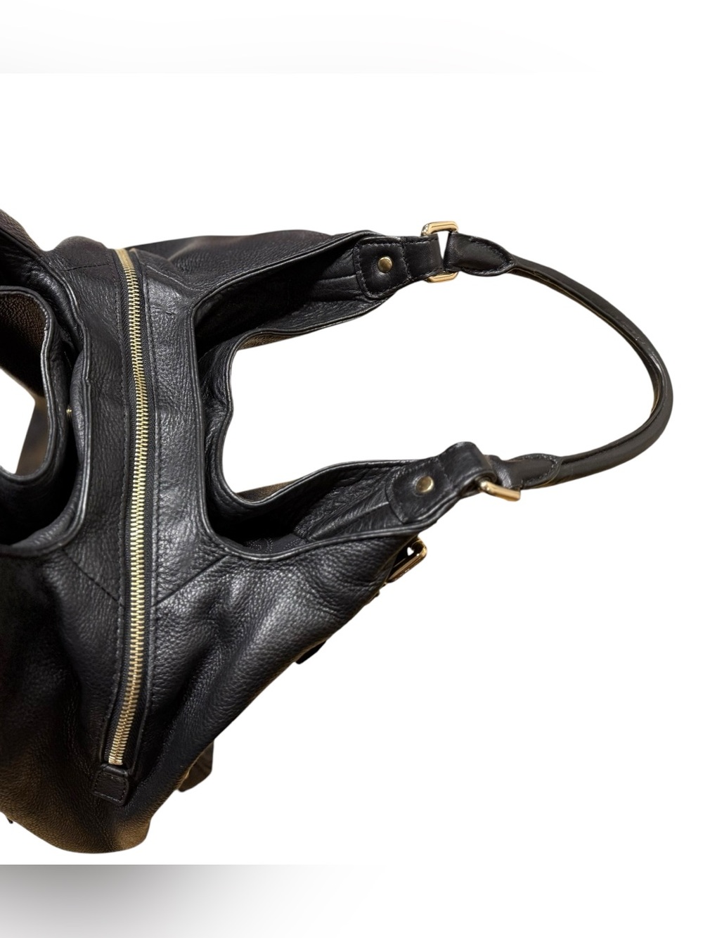 Michael Kors Bedford Leather Hobo Shoulder Bag Black Gold Hardware - Picture 9 of 14